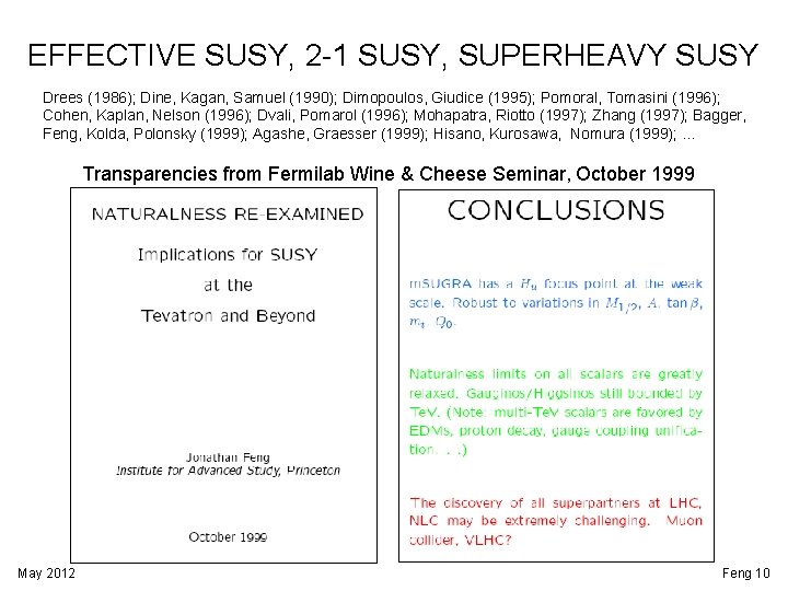 EFFECTIVE SUSY, 2 -1 SUSY, SUPERHEAVY SUSY Drees (1986); Dine, Kagan, Samuel (1990); Dimopoulos,