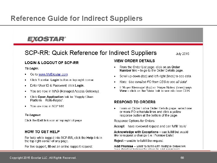 Reference Guide for Indirect Suppliers Copyright 2015 Exostar LLC. All Rights Reserved. 68 