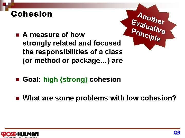 Cohesion Ano Eva ther luat ive Prin cipl e n A measure of how