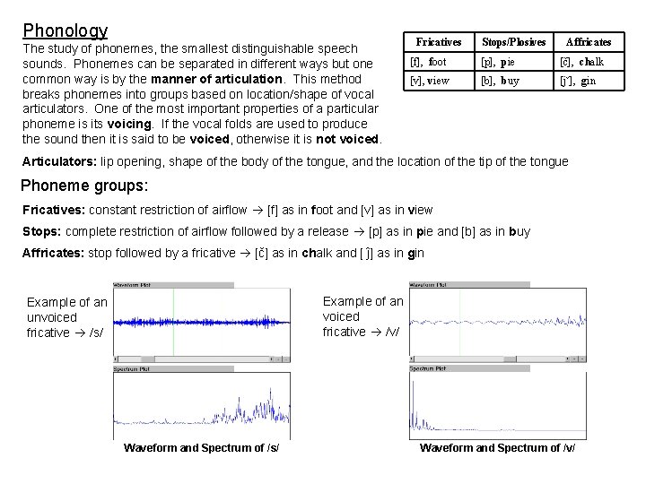 Phonology The study of phonemes, the smallest distinguishable speech sounds. Phonemes can be separated