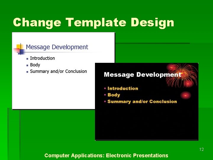 Change Template Design 12 Computer Applications: Electronic Presentations 