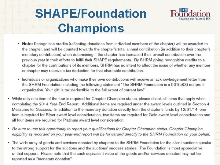 SHAPE/Foundation Champions 