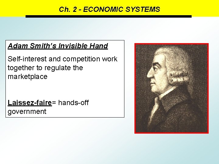 Ch. 2 - ECONOMIC SYSTEMS Adam Smith’s Invisible Hand Self-interest and competition work together