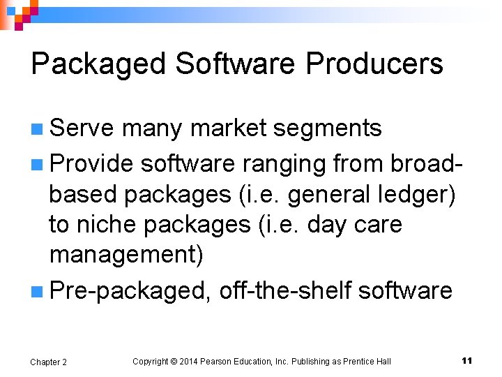 Packaged Software Producers n Serve many market segments n Provide software ranging from broadbased