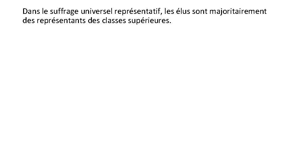 Dans le suffrage universel représentatif, les élus sont majoritairement des représentants des classes supérieures.