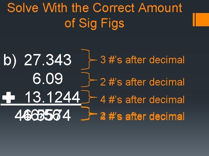 Solve With the Correct Amount of Sig Figs b) 27. 343 6. 09 13.