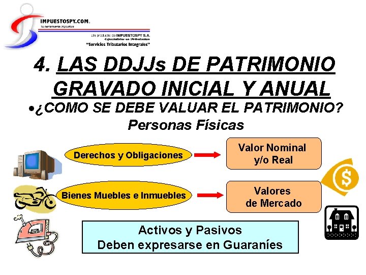 4. LAS DDJJs DE PATRIMONIO GRAVADO INICIAL Y ANUAL ¿COMO SE DEBE VALUAR EL