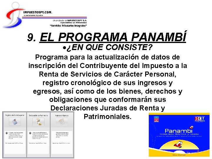 9. EL PROGRAMA PANAMBÍ ¿EN QUE CONSISTE? Programa para la actualización de datos de