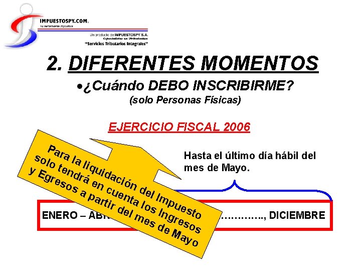 2. DIFERENTES MOMENTOS ¿Cuándo DEBO INSCRIBIRME? (solo Personas Físicas) EJERCICIO FISCAL 2006 Par Hasta