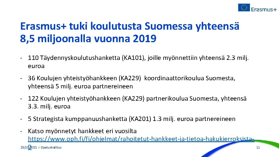 Erasmus+ tuki koulutusta Suomessa yhteensä 8, 5 miljoonalla vuonna 2019 - 110 Täydennyskoulutushanketta (KA
