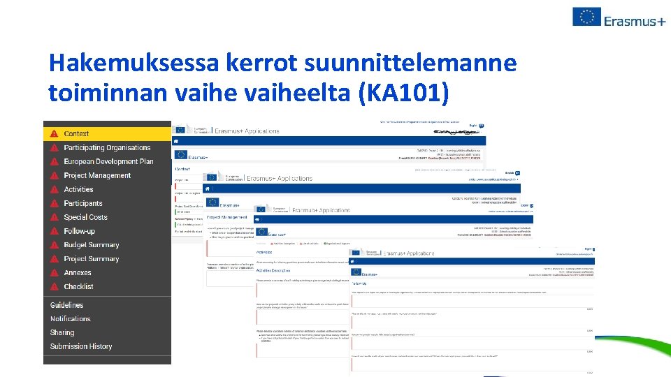 Hakemuksessa kerrot suunnittelemanne toiminnan vaiheelta (KA 101) 