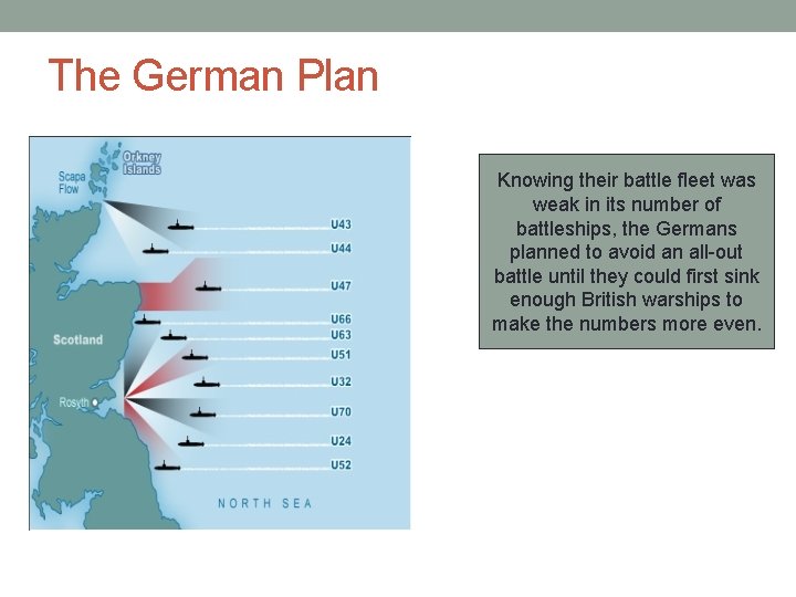 The German Plan Knowing their battle fleet was weak in its number of battleships,