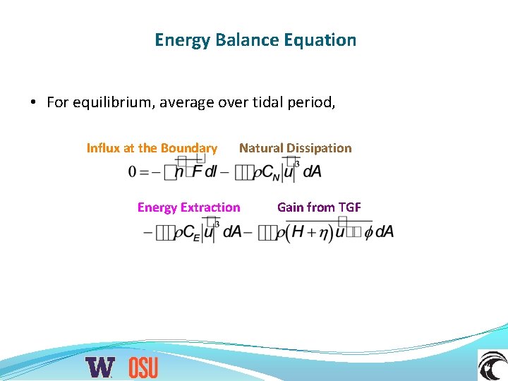 Energy Balance Equation • For equilibrium, average over tidal period, Influx at the Boundary