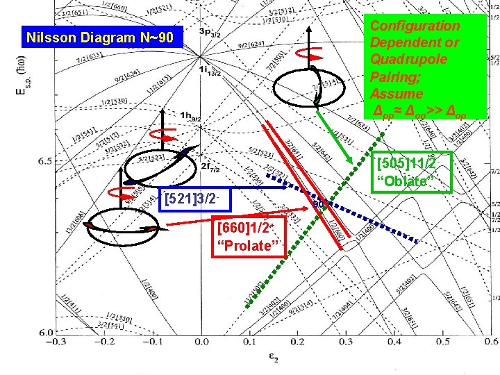 Configuration Dependent or Quadrupole Pairing; Assume Δpp≈ Δoo>> Δop Nilsson Diagram N~90 [505]11/2“Oblate” [521]3/2[660]1/2+