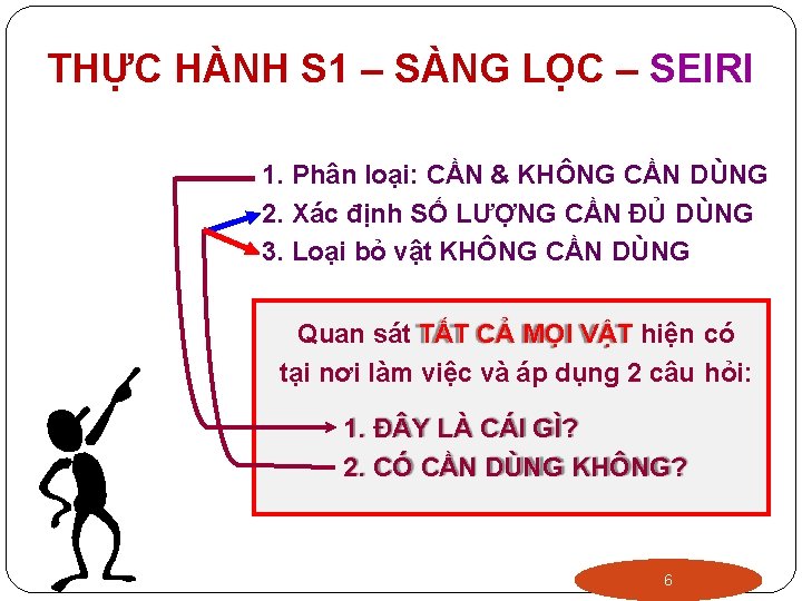 THỰC HÀNH S 1 – SÀNG LỌC – SEIRI 1. Phân loại: CẦN &