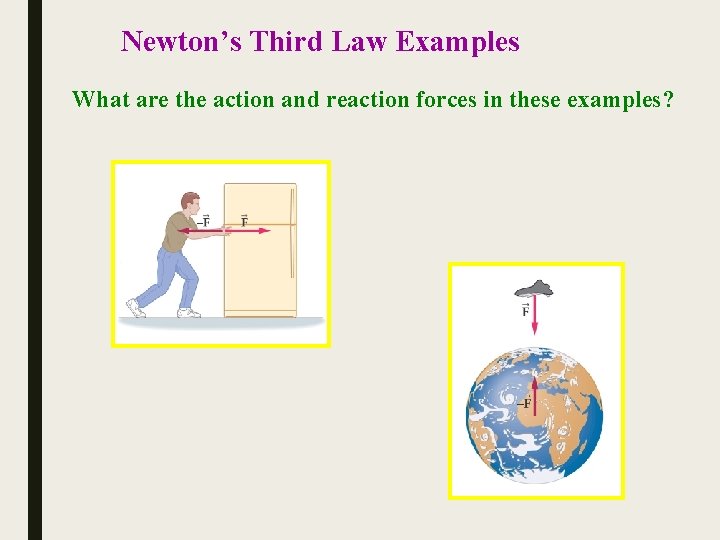 Newton’s Third Law Examples What are the action and reaction forces in these examples?