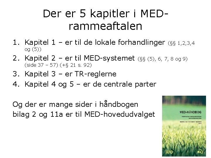 Der er 5 kapitler i MEDrammeaftalen 1. Kapitel 1 – er til de lokale