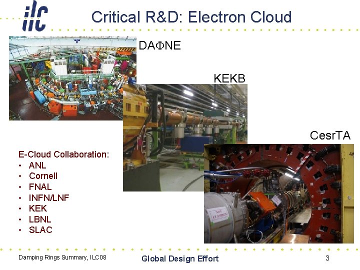 Critical R&D: Electron Cloud DA NE KEKB Cesr. TA E-Cloud Collaboration: • ANL •