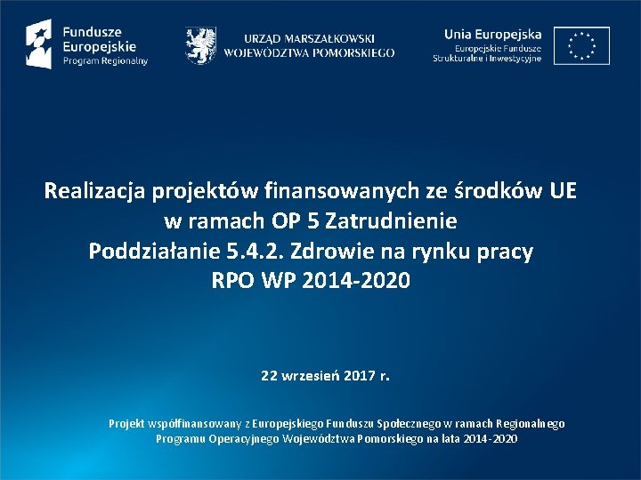 Realizacja projektów finansowanych ze środków UE w ramach OP 5 Zatrudnienie Poddziałanie 5. 4.