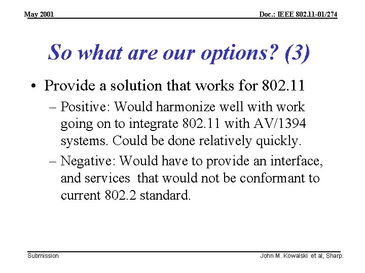 May 2001 Doc. : IEEE 802. 11 -01/274 So what are our options? (3)