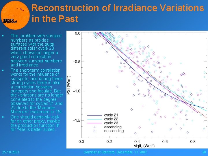 Reconstruction of Irradiance Variations in the Past § § § The problem with sunspot