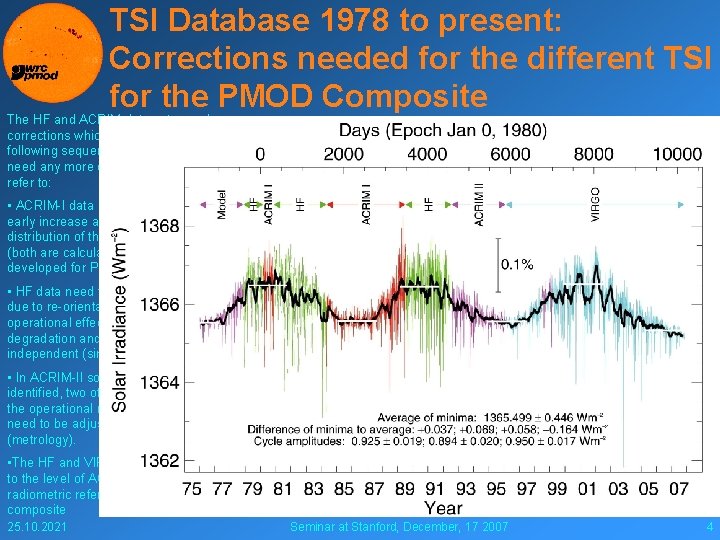 TSI Database 1978 to present: Corrections needed for the different TSI for the PMOD