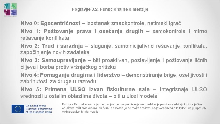 Poglavlje 3. 2. Funkcionalne dimenzije Nivo 0: Egocentričnost – izostanak smaokontrole, netimski igrač Nivo