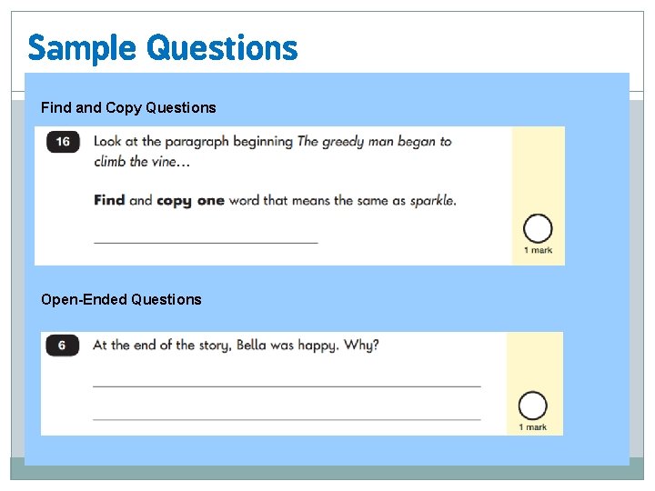 Sample Questions Find and Copy Questions Open-Ended Questions 