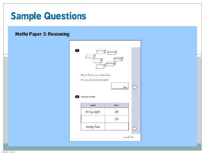 Sample Questions Maths Paper 2: Reasoning 