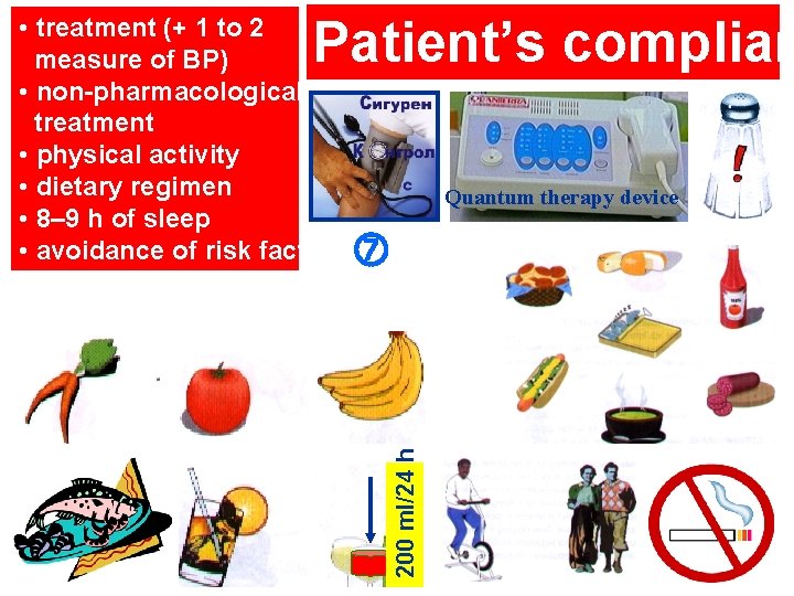 Patient’s complian Quantum therapy device 200 ml/24 h • treatment (+ 1 to 2