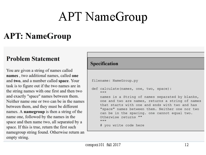 APT Name. Group compsci 101 fall 2017 12 