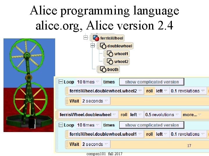 Alice programming language alice. org, Alice version 2. 4 17 compsci 101 fall 2017