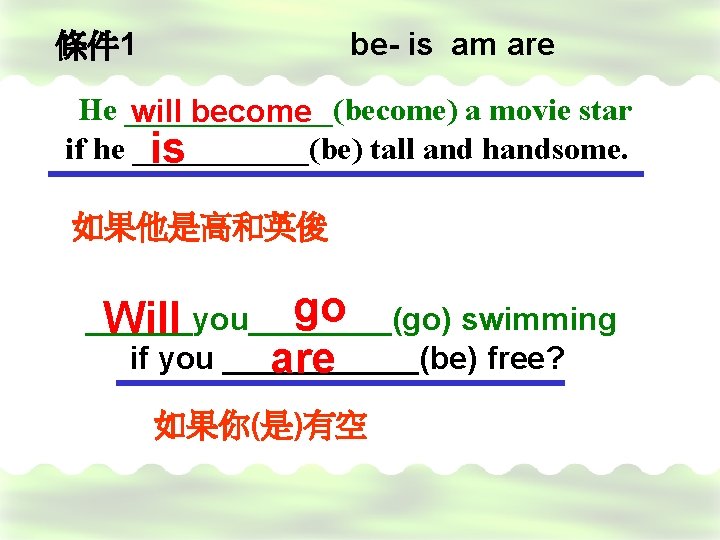 be- is am are 條件 1 He _______(become) a movie star will become if