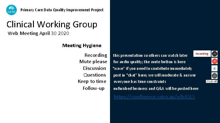 Primary Care Data Quality Improvement Project Clinical Working Group Web Meeting April 30 2020