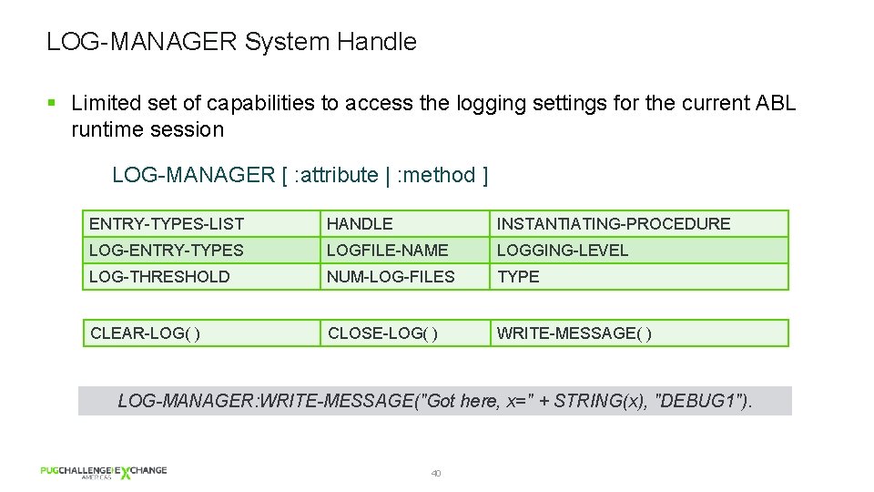 LOG-MANAGER System Handle § Limited set of capabilities to access the logging settings for
