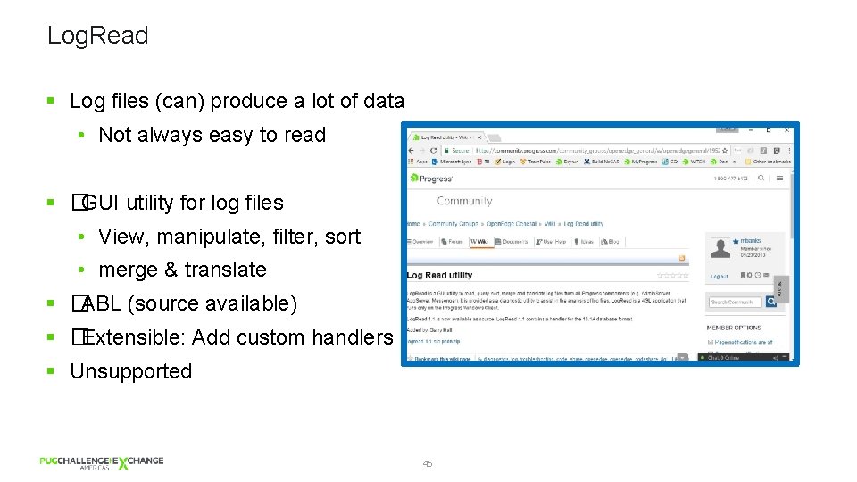 Log. Read § Log files (can) produce a lot of data • Not always