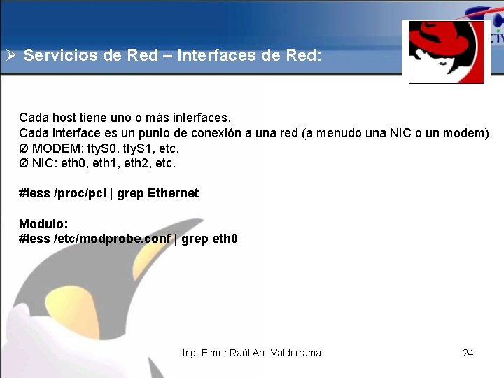 Ø Servicios de Red – Interfaces de Red: Cada host tiene uno o más