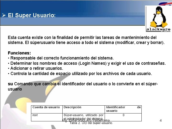 Ø El Super Usuario: Esta cuenta existe con la finalidad de permitir las tareas