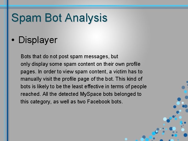 Spam Bot Analysis • Displayer Bots that do not post spam messages, but only