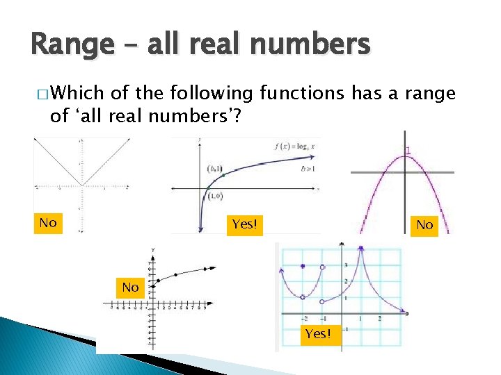 Range – all real numbers � Which of the following functions has a range