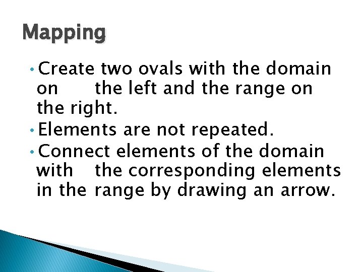 Mapping • Create two ovals with the domain on the left and the range