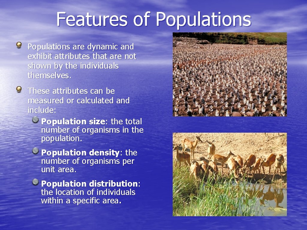 Features of Populations are dynamic and exhibit attributes that are not shown by the