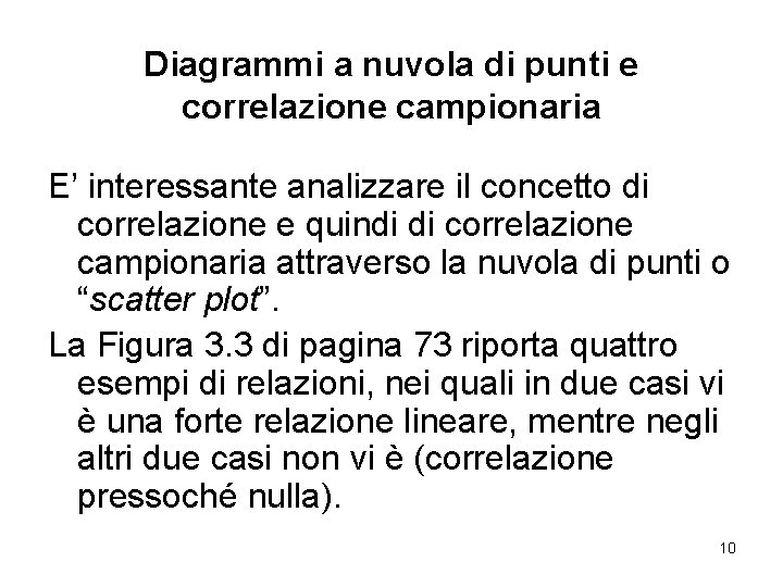 Diagrammi a nuvola di punti e correlazione campionaria E’ interessante analizzare il concetto di