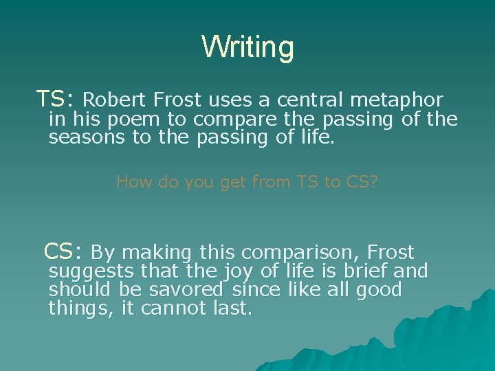 Writing TS: Robert Frost uses a central metaphor in his poem to compare the