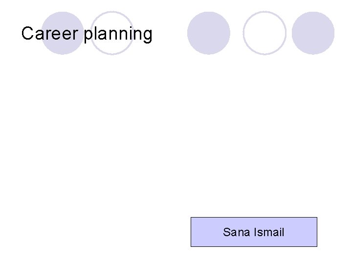 Career planning Sana Ismail 