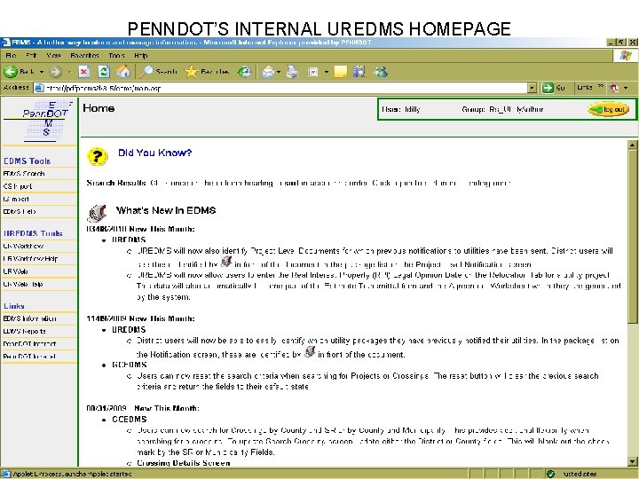 PENNDOT’S INTERNAL UREDMS HOMEPAGE PENNDOT’S INTERNAL UREDMS HOMEPAGE