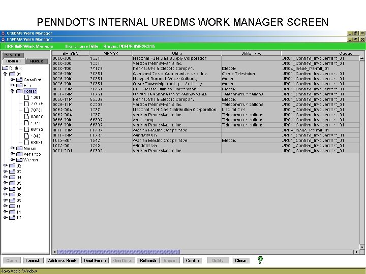 PENNDOT’S INTERNAL UREDMS WORK MANAGER SCREEN PENNDOT’S INTERNAL UREDMS WORK MANAGER SCREEN