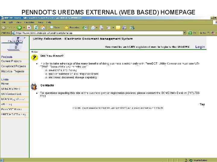 PENNDOT’S UREDMS EXTERNAL (WEB BASED) HOMEPAGE PENNDOT’S UREDMS EXTERNAL (WEB BASED) HOMEPAGE