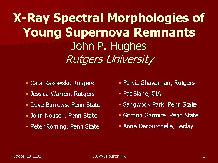 X-Ray Spectral Morphologies of Young Supernova Remnants John P. Hughes Rutgers University § Cara