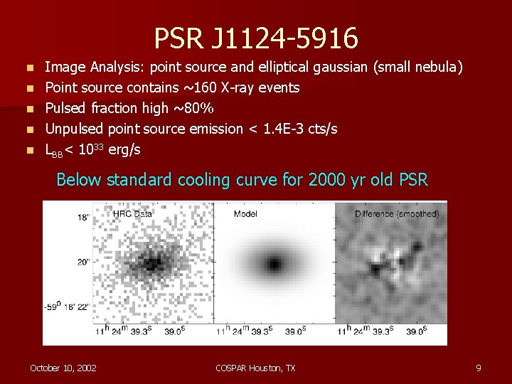 PSR J 1124 -5916 n n n Image Analysis: point source and elliptical gaussian